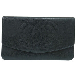 CHANEL Black Caviar Leather Logo Wallet